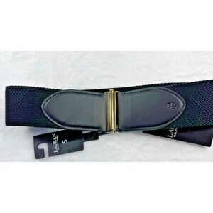 RALPH LAUREN Black Stretch Faux Leather Accent Slide Lock Wide Belt S